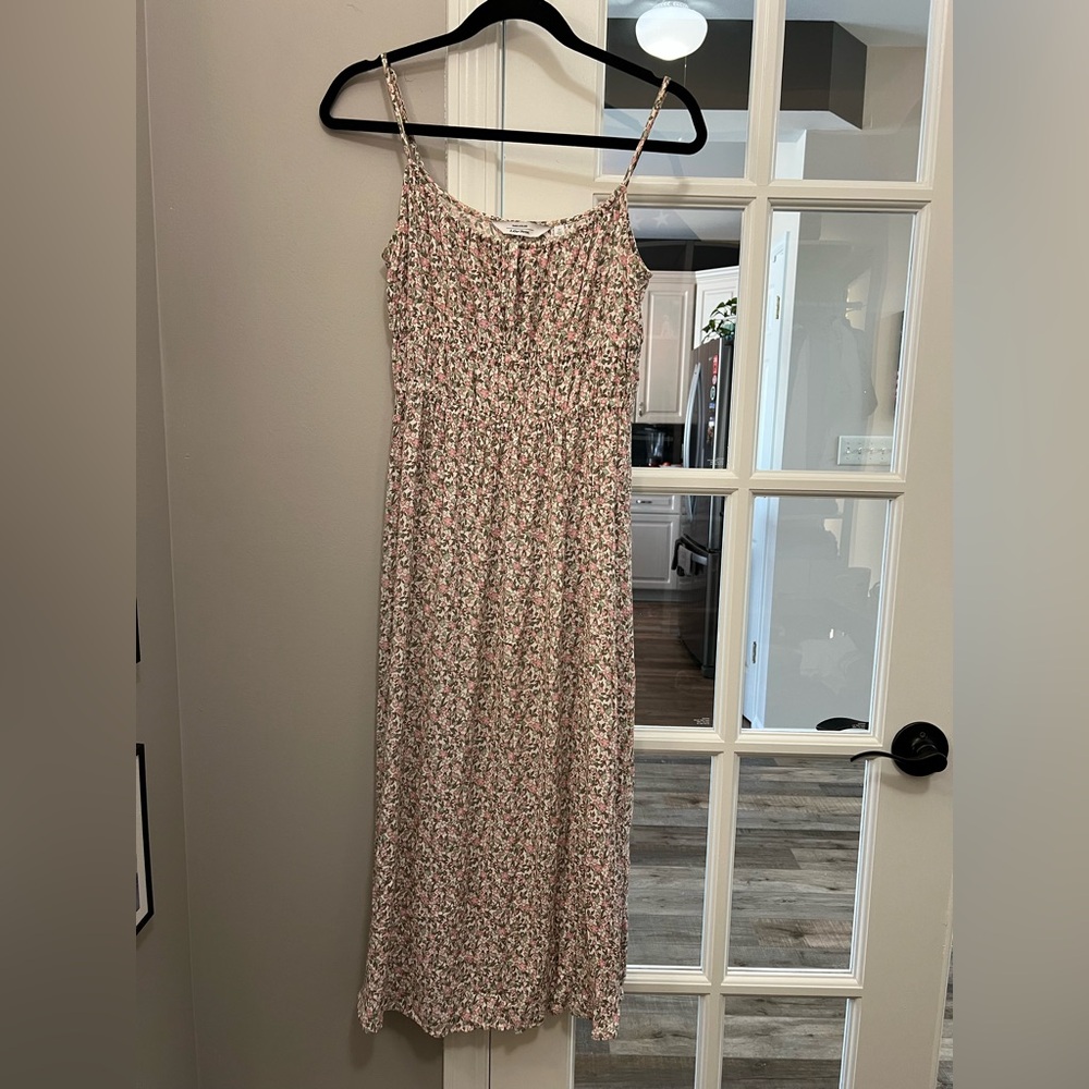 & Other Stories Pink, green & Cream Floral midi spaghetti strap Dress Sz 4 EUC - Picture 1 of 7